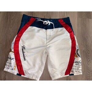 Budweiser Board Shorts 36 Red White Blue Swim Trunks Beer Logo Anheuser Bush